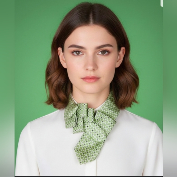 Women's Fern Green Skinny Ascot Tie - Silk Scarf - Unique Cravat - Picture 9 of 9